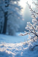 Frosty landscape with snowflakes and branches, peaceful, landscape