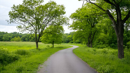 Fototapeta premium Winding Gravel Path Through a Lush Green Meadow