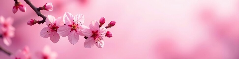 Obraz premium A delicate cherry blossom branch against a soft pink sky, serene, pink