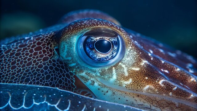 Ocean's Gaze: A captivating close-up of a cuttlefish eye, showcasing the intricate patterns and iridescent beauty of the underwater world.