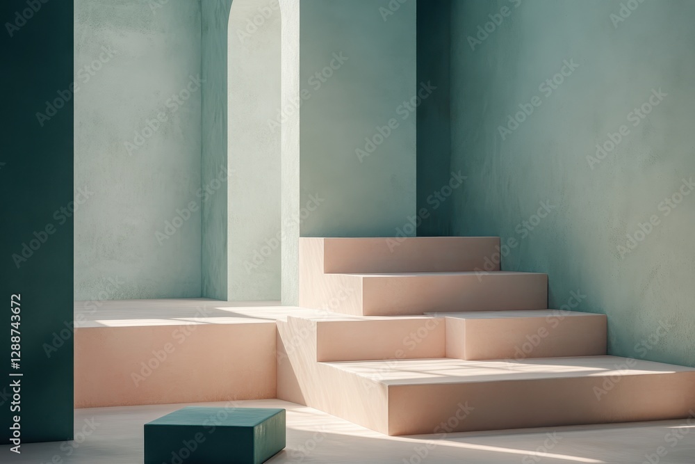 Poster minimalist architectural space with soft light and abstract shapes