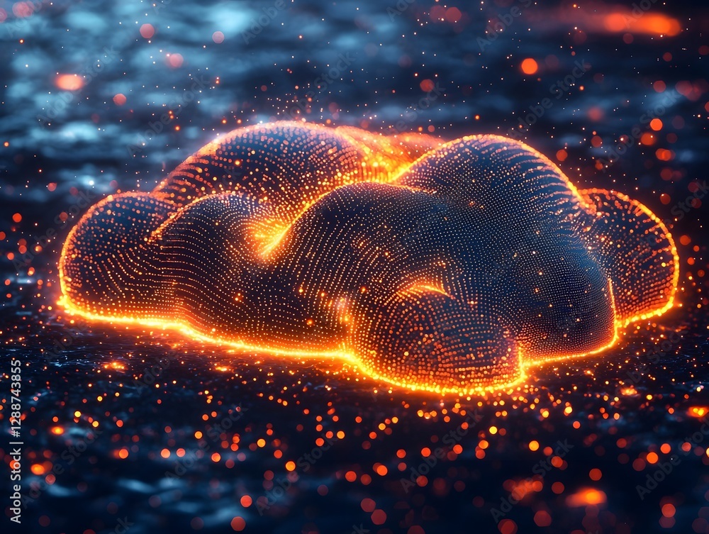 Poster glowing digital data flow spiraling into efficient cloud computing technology