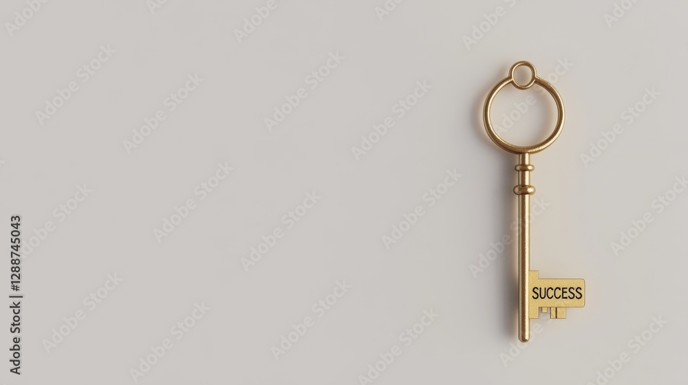 Poster unlocking potential golden key on a minimalist background product photography studio setting close-u