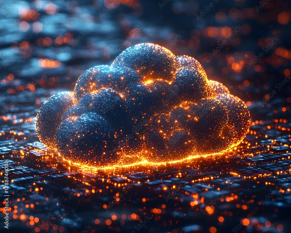 Poster vibrant 3d grid cloud with glowing data connections abstract computing concept