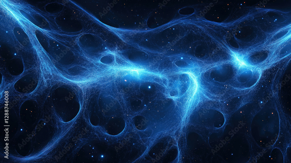 Poster a futuristic dark blue background with glowing light particles and deep depth for a modern digital