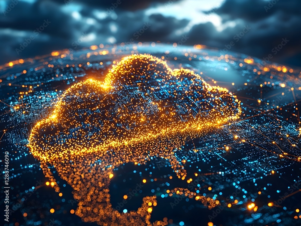 Poster vibrant glowing global cloud computing infrastructure network symbolizing digital connectivity