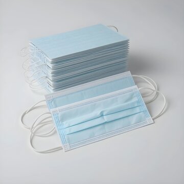 Pack of disposable face masks on a white background.