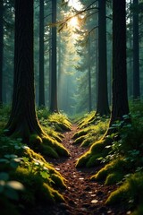 Obraz premium Forest floor with pine tops visible through gaps, forest floor, nature details