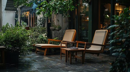 Tranquil Patio Chairs Garden Setting Relaxing Atmosphere