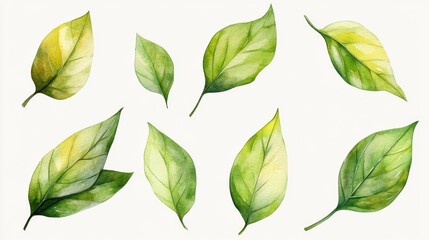 Collecting green leaves nature scene watercolor art botanical environment close-up view aesthetic representation
