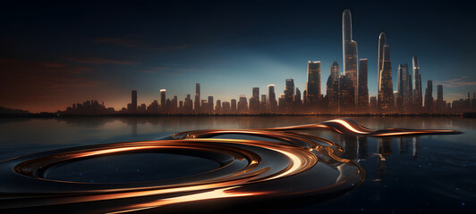 Fototapeta premium modern City made of wavy copper metal with easy curves and ribbons