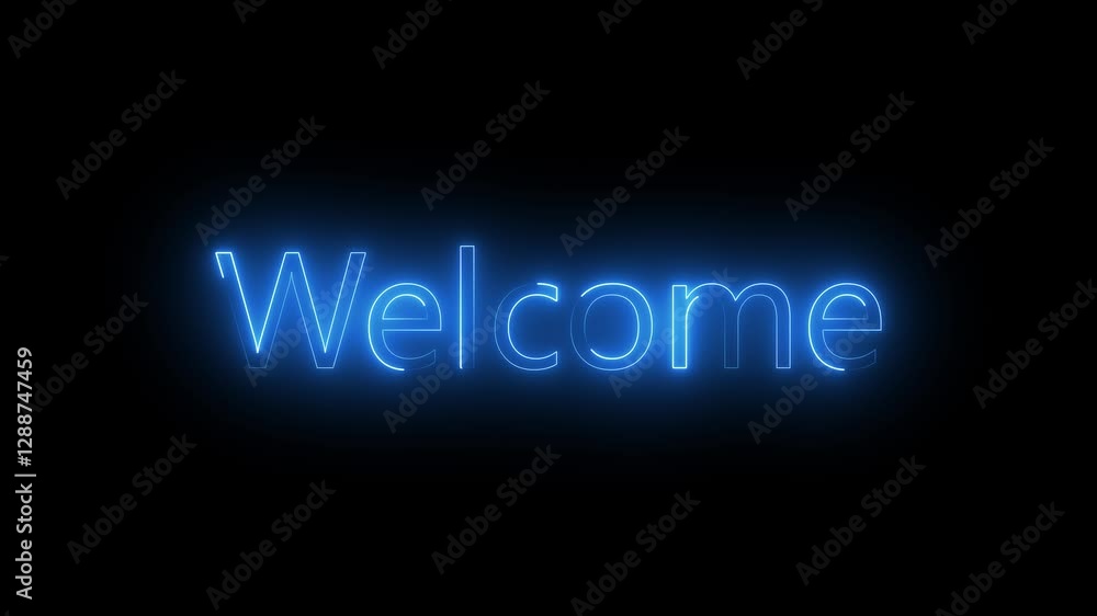 Poster welcome neon light text on black background motion animation. glowing large text concept looping ani