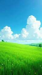 Fototapeta premium calm and quiet scene of green fields under open sky, fields, clear
