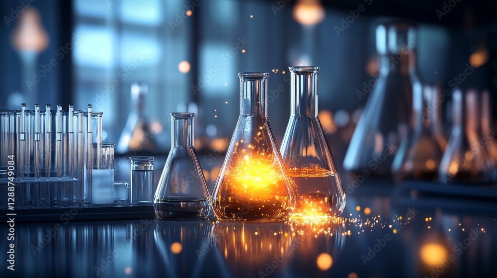 Aufkleber conducting experiments in a clean laboratory setting with test tubes and beakers