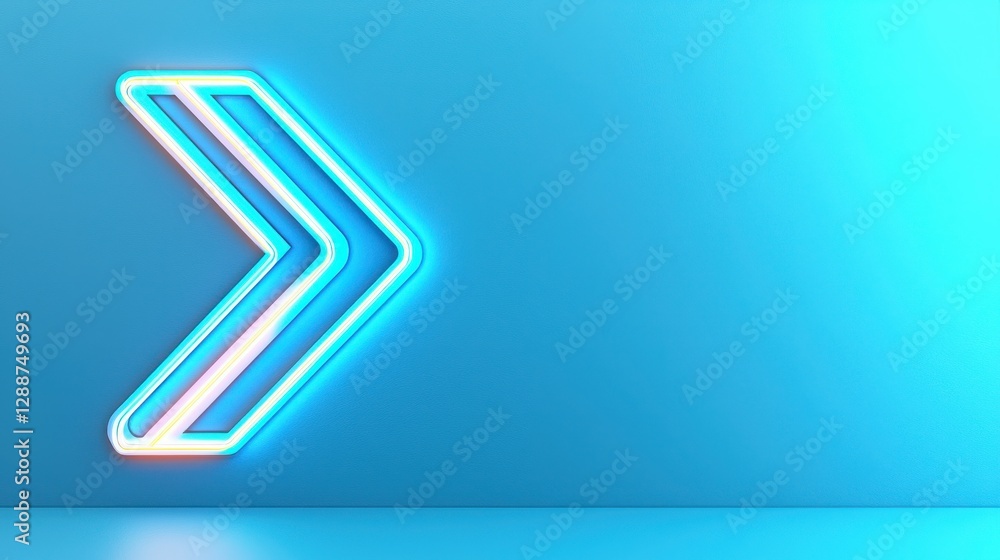 Poster a glowing blue neon arrow points right, set against a matching gradient background, creating a moder