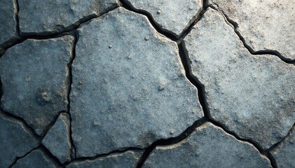 Obraz premium Rough gray stone surface with deep cracks and shadows, natural light, shadow, weathered