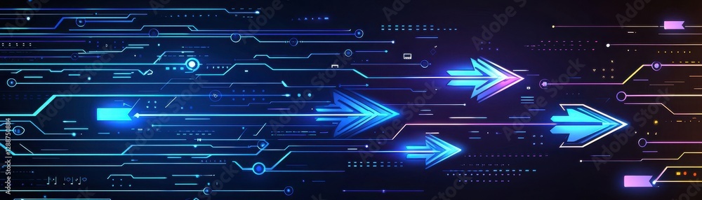 Aufkleber a vibrant digital background featuring arrows and glowing lines, symbolizing speed and technological