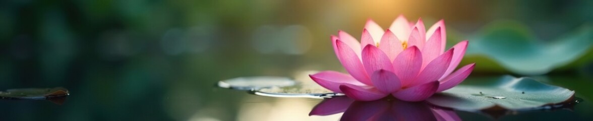 Lotus flower with soft light and water reflections, soft focus, calming, flow