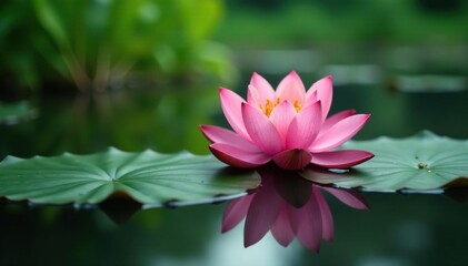 Obraz premium Lotus flower blooms in murky swamp water with green leaf, serene scene, calm, reflection, tranquility