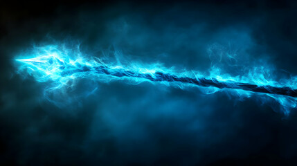A striking illustration of a glowing blue spear piercing through an ethereal smoke, evoking power and mystery.