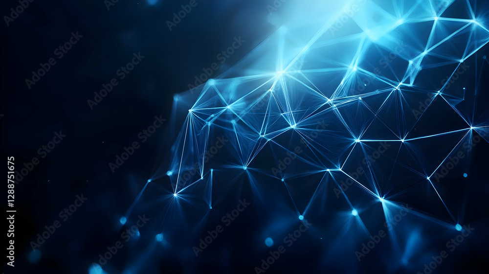 Poster a stunning abstract representation of a network structure, showcasing a blend of blue lights and int