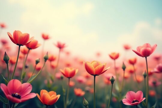 A field of flowers creates a soft, gradient background for an abstract shape, flowers, natural, landscape