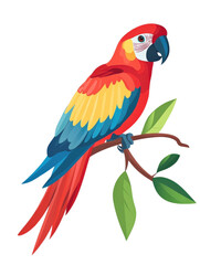 Fototapeta premium Colorful parrot perched on a branch in a lush green environment with vibrant foliage and clear background isolated on transparent background.