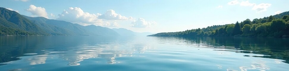 Gentle ripples on the calm surface of the lake, reflection, water, sky