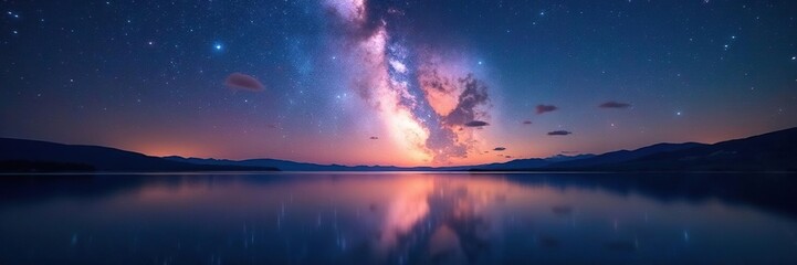 Obraz premium Milky Way over vast expanse of Biscarosse lake, landscape, universe, horizon