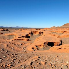 Fototapeta premium A vast, barren expanse with twisted lava tubes and mineral deposits, unique, terrain
