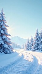 Obraz premium Gentle snowfall on a pale icy blue sky with subtle light, calming scene, serene landscape