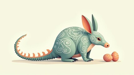 Fototapeta premium Cute minimal animal with easter egg in pastel colors playful page concept whimsical environment