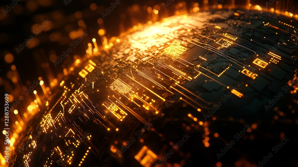 Poster exploring the digital globe closeup view of global connectivity technology digital network earth glo