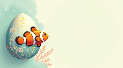 Cute minimal pastel easter egg with animal fish design in a serene environment