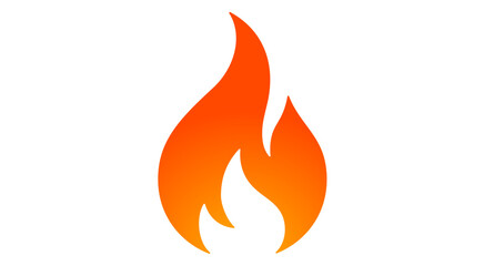 Fire, flame, bonfire. Flame fire icon, abstract style on white background. Flat burn fire symbol, bonfire sign, flame campfire emoji. Camping fireball minimal graphic style. Vector Illustration
