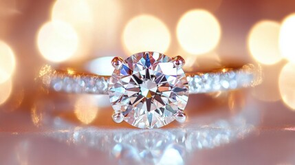 Fototapeta premium A modern tiny diamond ring with a pave band, reflecting under studio lights.