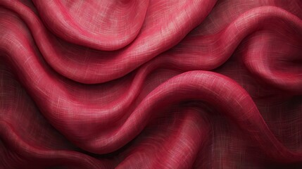 Curtains of Red Fabric Are Shown with Gentle Wavy Curves