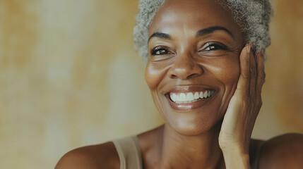 Smiling portrait of confident mature african american woman with elegant gray hair