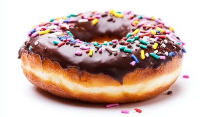 Indulging in chocolate delight fluffy fresh donut closeup bakery food photography inviting atmosphere macro view sweet treat