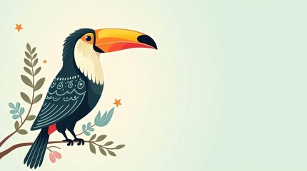 Obraz premium Cute animal easter egg design pastel page illustration minimalist environment with toucan and nature elements