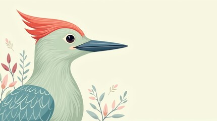Cute minimal easter egg animal illustration featuring a pastel bird among delicate flowers