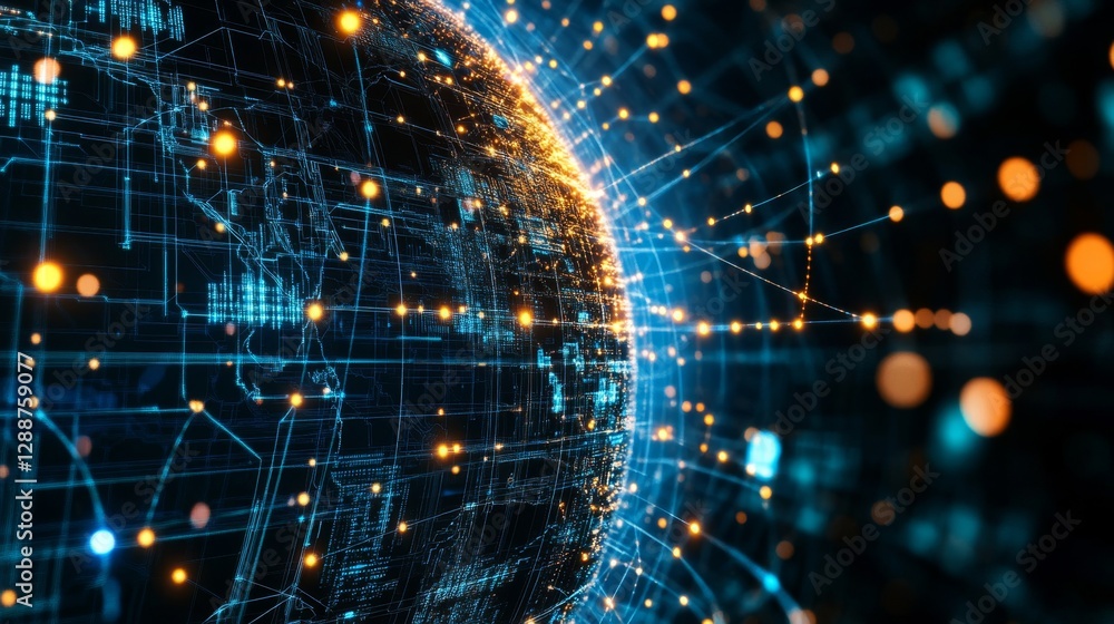 Poster globe animation showcase global closeup digital environment perspective radiant lines illuminating e