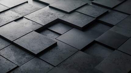 Black geometric abstract background. Minimal dark gray polygon pattern with different geometric shapes. Modern elegant luxury futuristic digital design