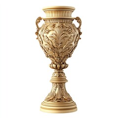 Isolated on white background 3D rendering. Elegant golden trophy with intricate details.