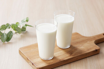 グラスに注いだ牛乳　Milk in a glass