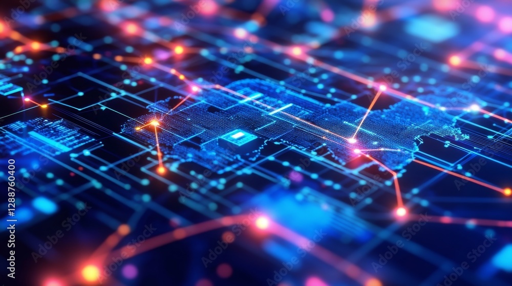 Poster exploring the digital realms closeup of a high-tech world map virtual space graphic design cyber env