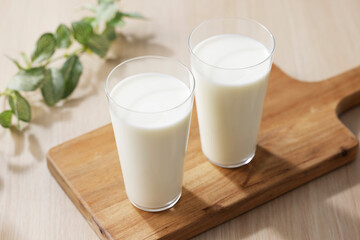 グラスに注いだ牛乳　Milk in a glass