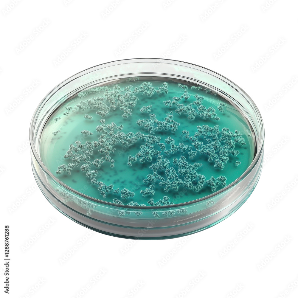 Poster blue substance in a petri dish with a smooth surface and distinct texture under laboratory lighting 