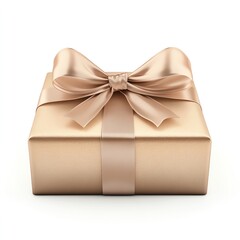 Isolated on white background 3D rendering. Elegant gift box with silky ribbon bow.