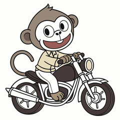Cartoon Monkey Biker Vector &ndash; Fun Motorcycle Ride Illustration"